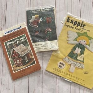 Vtg 1980’s patchwork Christmas patterns gingerbread House angel candycane fairy